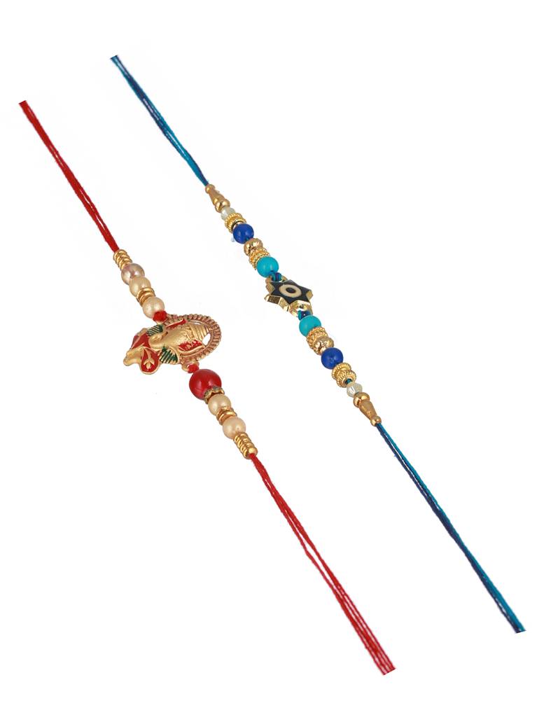 Set Of 2 Evil Eye Nd Ganesha Rakhi With Roli Chawal : SJRK7025