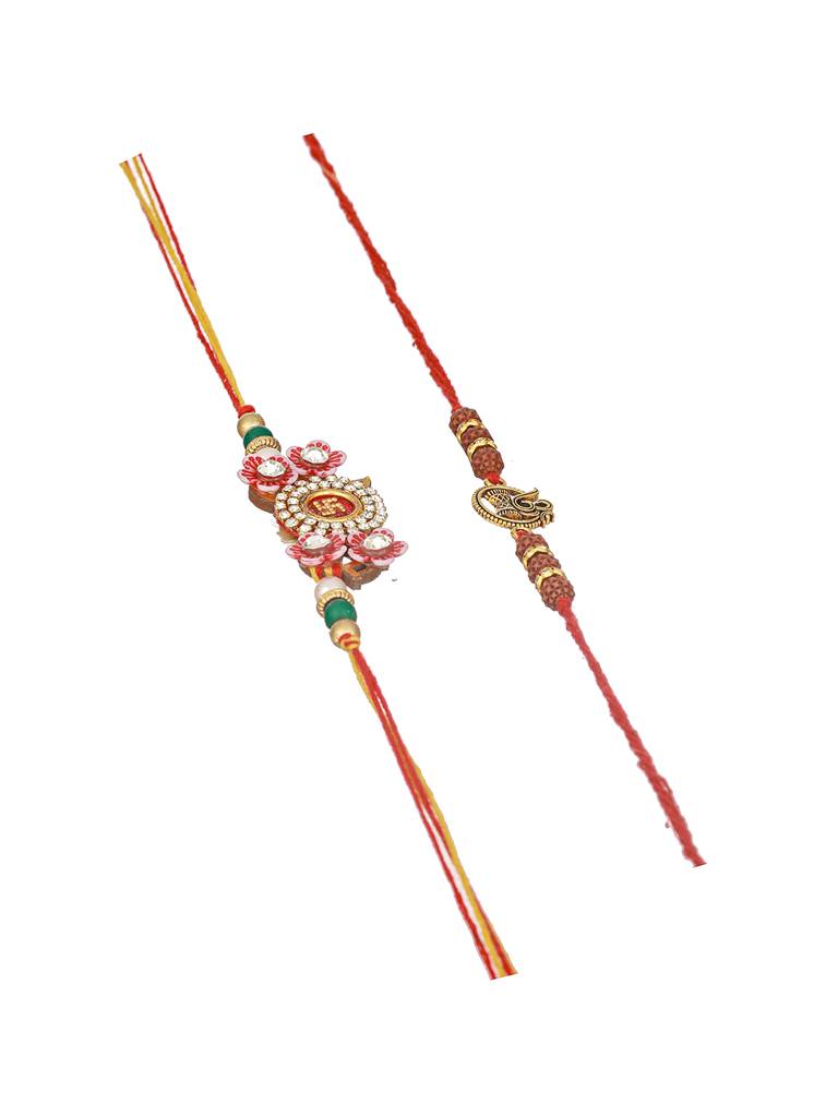 Set Of 2 Om & Swastik  Ethnic Rudraksh Handcrafted Thread  Rakhi With Roli Chawal : SJRK7079