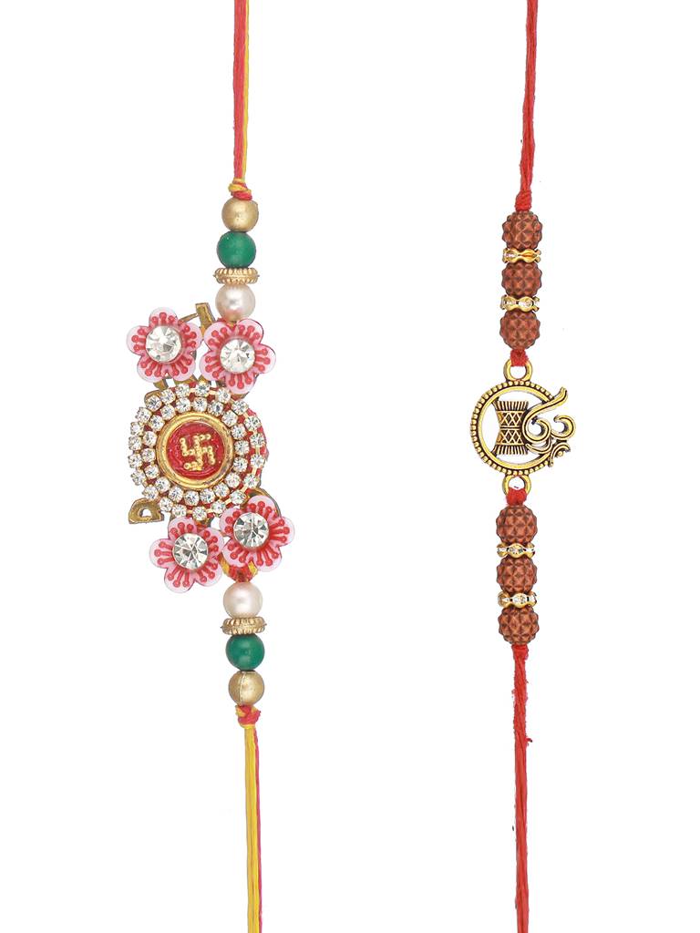 Set Of 2 Om & Swastik  Ethnic Rudraksh Handcrafted Thread  Rakhi With Roli Chawal : SJRK7079