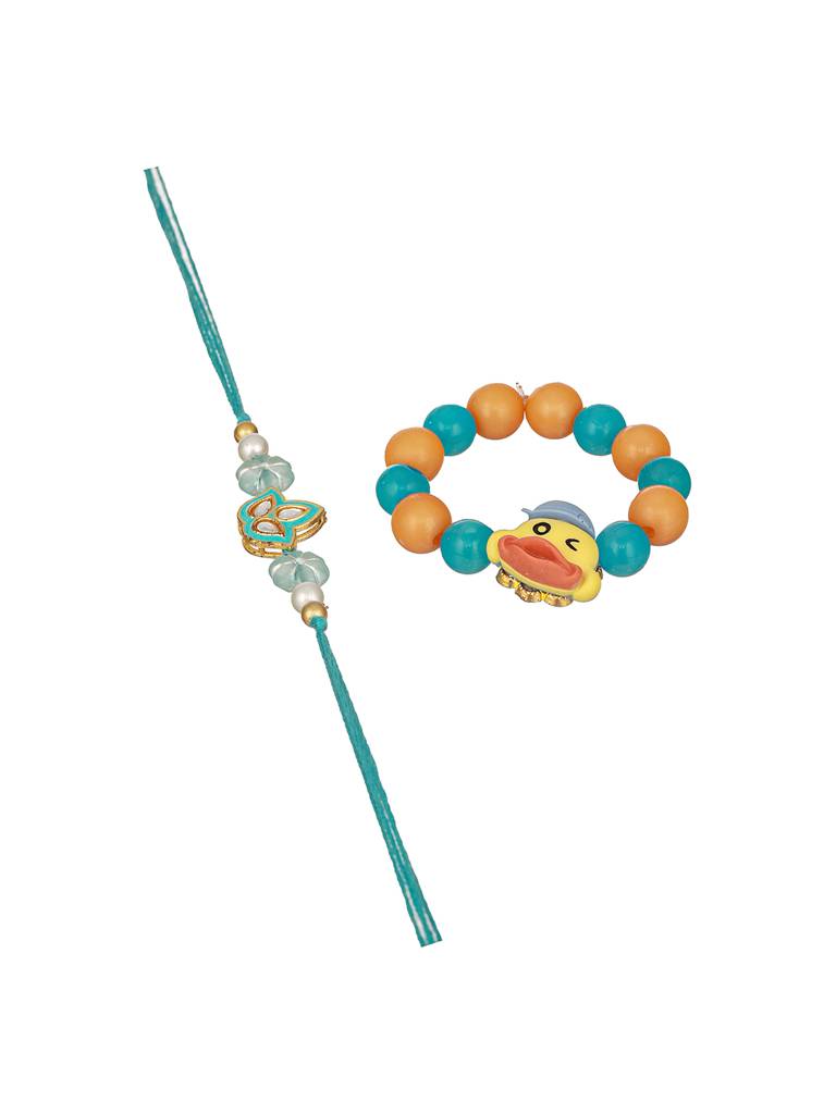 Set Of 2 Flower & Cute Duck  Bracelet Kids Rakhi For Boys & Girls With Roli Chawal : SJRK7081