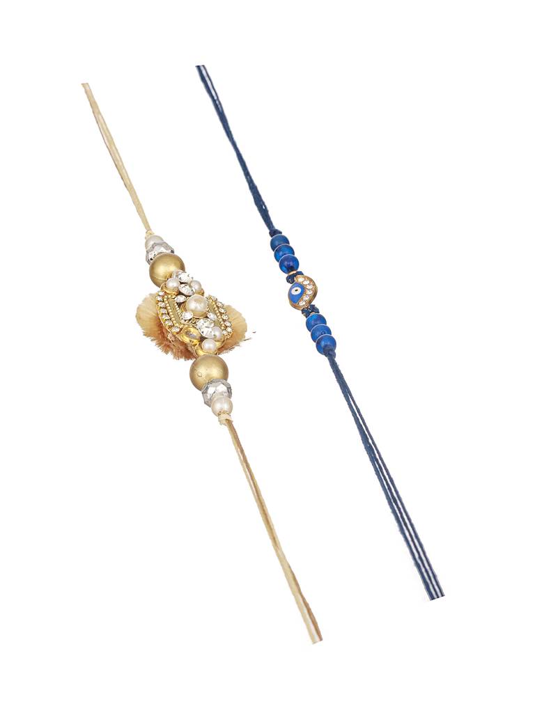 Set Of 2 Evil Eye & Stone Studded Traditional Handcrafted Thread  Rakhi With Roli Chawal : SJRK7086