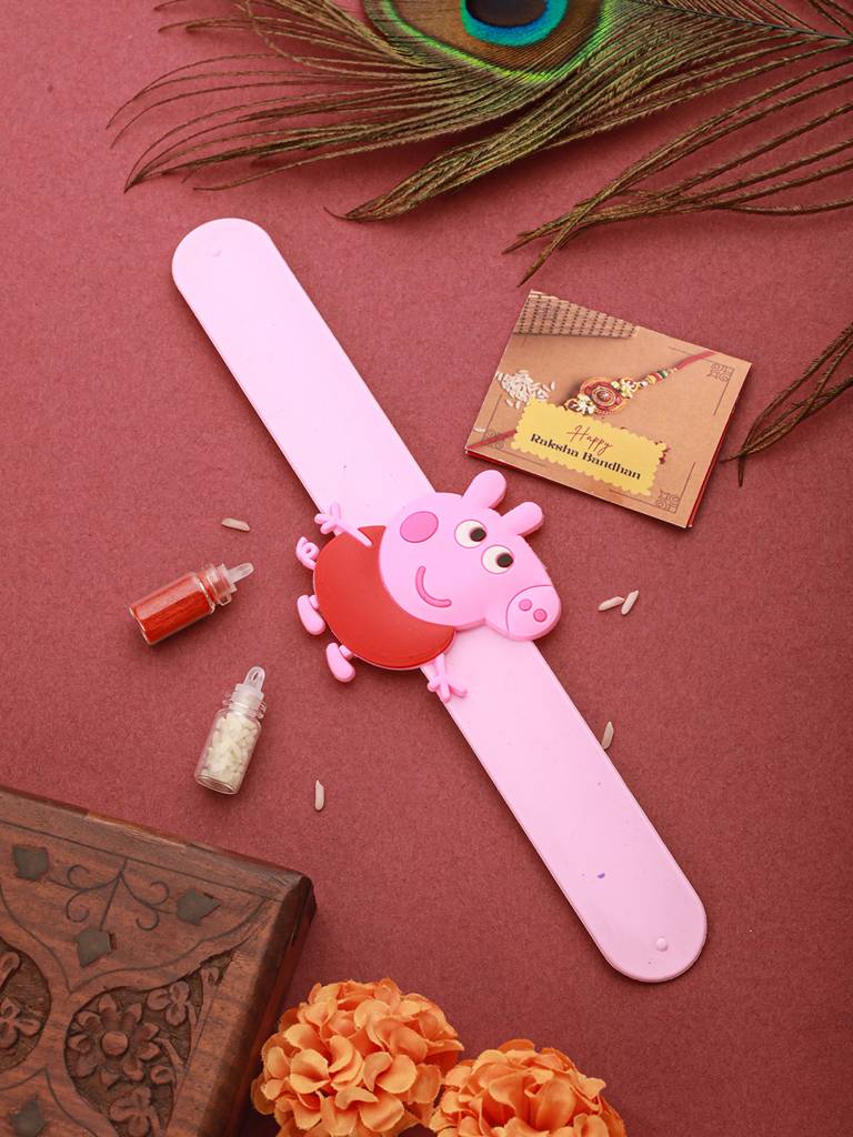Peppa  Pig Wrist Slap Band Kids Toy  Rakhi With Roli Chawal : SJRK7088
