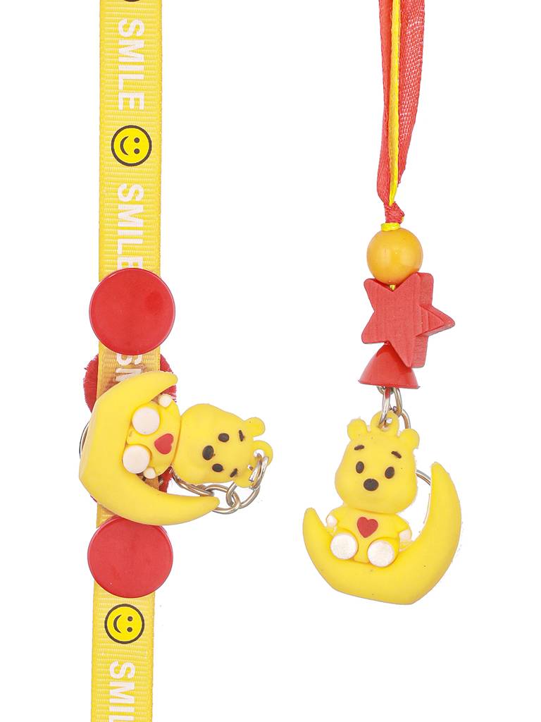 Set Of 2 Winnie The Pooh Key Chain Kids Toy Rakhi With Roli Chawal : SJRK7089