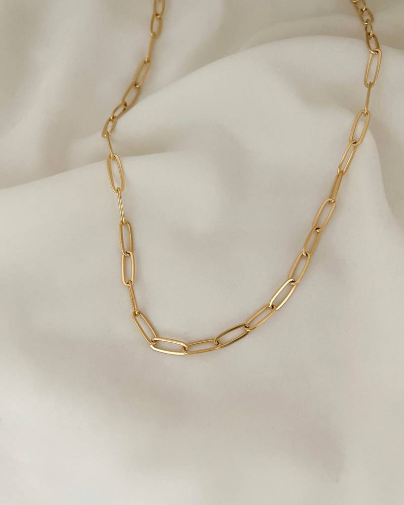 18K Gold Pated Thin Paper Clip Chain Necklace : N54