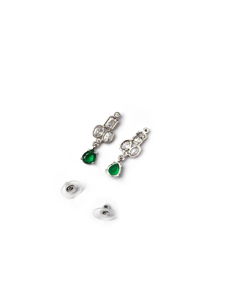 Sleek Silver Finish Ad Necklace Set-Ad145 : AD145GREEN