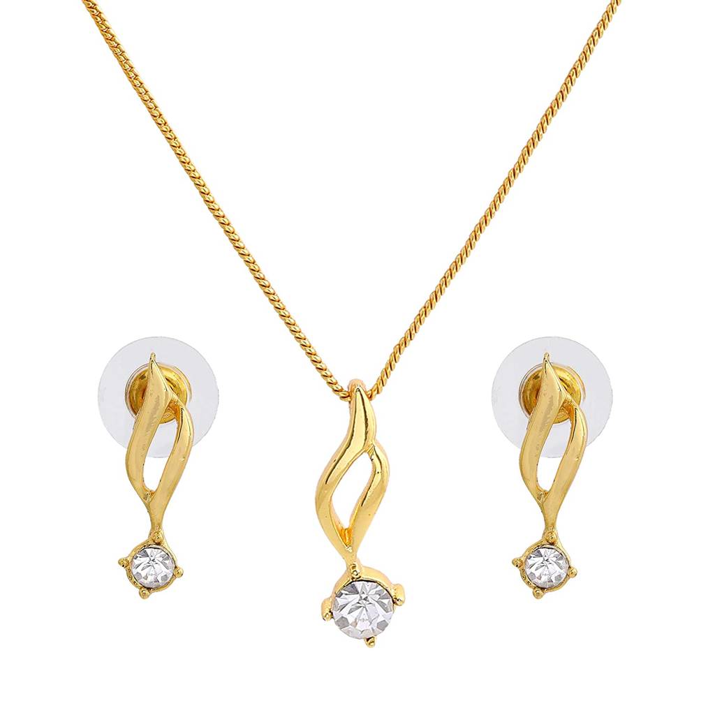 Estele Gold Plated Combo Pendant Set, Bracelet, Ring With White Crystal For Women : Combo-124NKERBRRN