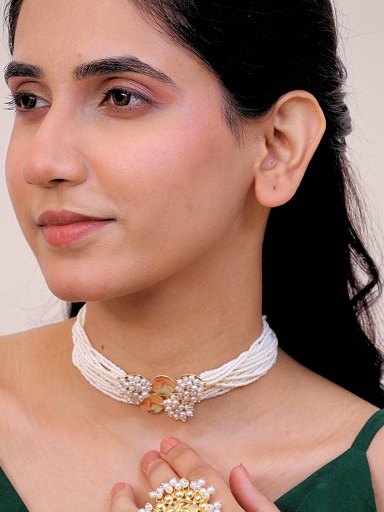 Itihaas Pearl Choker For Women Brass 18K Gold Plated Handmade : BJV019