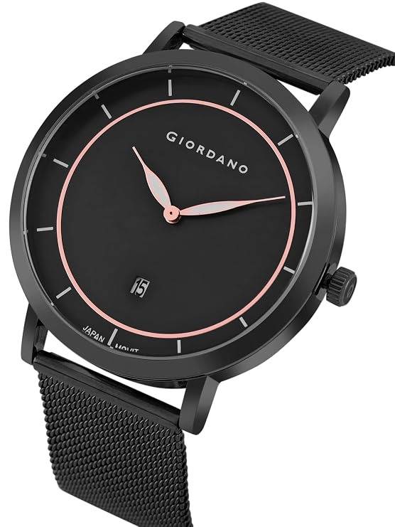 Casual Wrist Watch For Men Mesh Metal Strap Round Dial| 2 Hand Mechanism With Date Analog Watch - Gz-50054 : GZ-50054-33