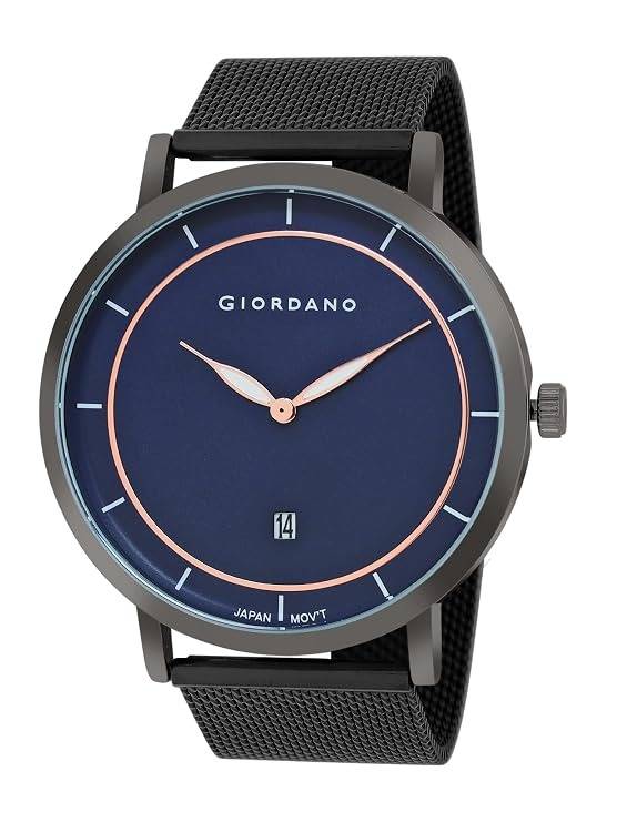 Casual Wrist Watch For Men Mesh Metal Strap Round Dial| 2 Hand Mechanism With Date Analog Watch - Gz-50054 : GZ-50054-22