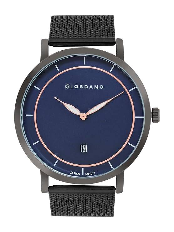 Casual Wrist Watch For Men Mesh Metal Strap Round Dial| 2 Hand Mechanism With Date Analog Watch - Gz-50054 : GZ-50054-22