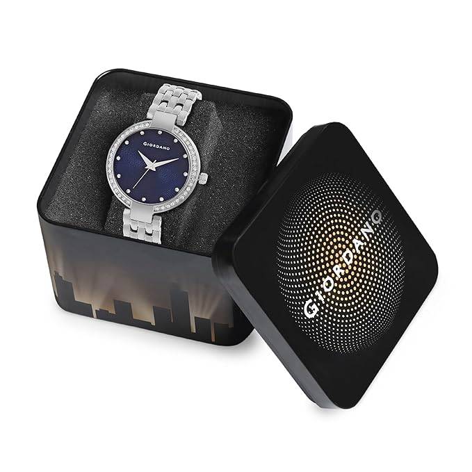 Giordano Analog Watch For Women With Diamond Indices, Stainless Steel Strap And Crystal Embellished Bezel - Gd-214 : GD-2141-44