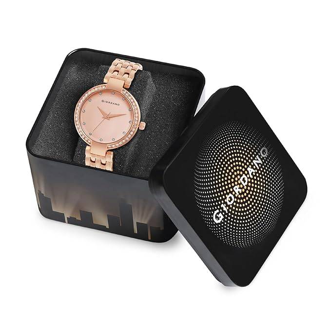 Giordano Analog Watch For Women With Diamond Indices, Stainless Steel Strap And Crystal Embellished Bezel - Gd-214 : GD-2141-55