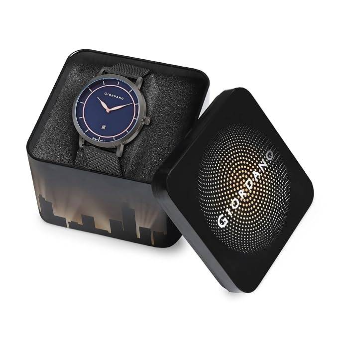 Casual Wrist Watch For Men Mesh Metal Strap Round Dial| 2 Hand Mechanism With Date Analog Watch - Gz-50054 : GZ-50054-22