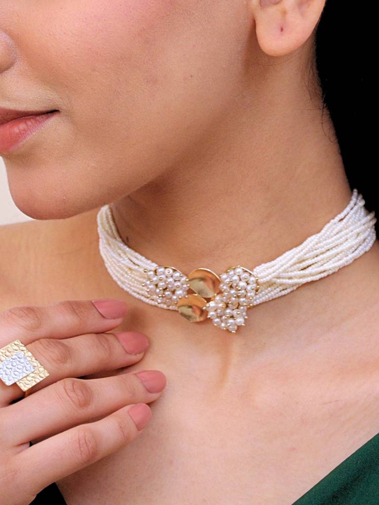 Itihaas Pearl Choker For Women Brass 18K Gold Plated Handmade : BJV019