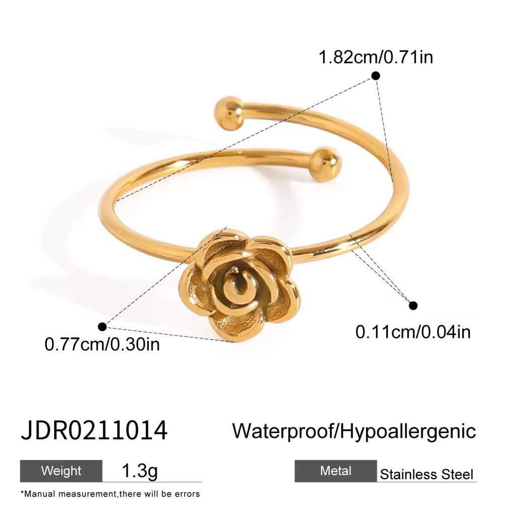 18K Gold Plated Anti-Tarnish Minimal Adjustable Rose Ring : RIN-412