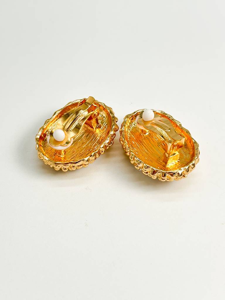 Gold & Pearl Cluster Clipon Stud Earrings : E0001