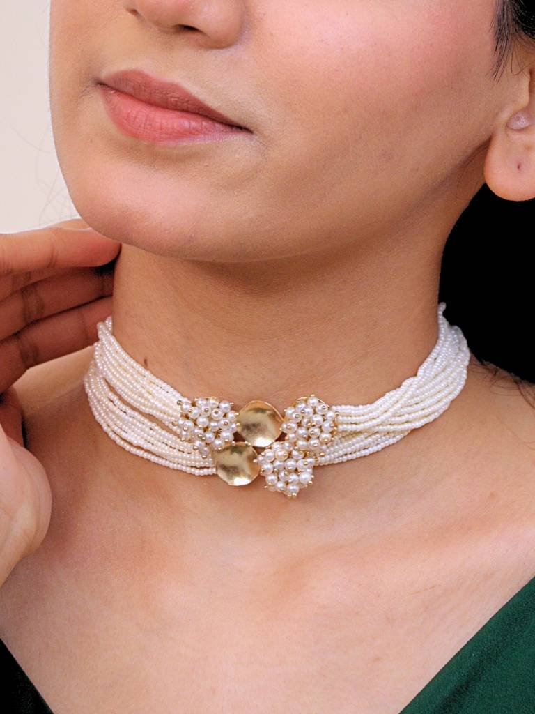 Itihaas Pearl Choker For Women Brass 18K Gold Plated Handmade : BJV019