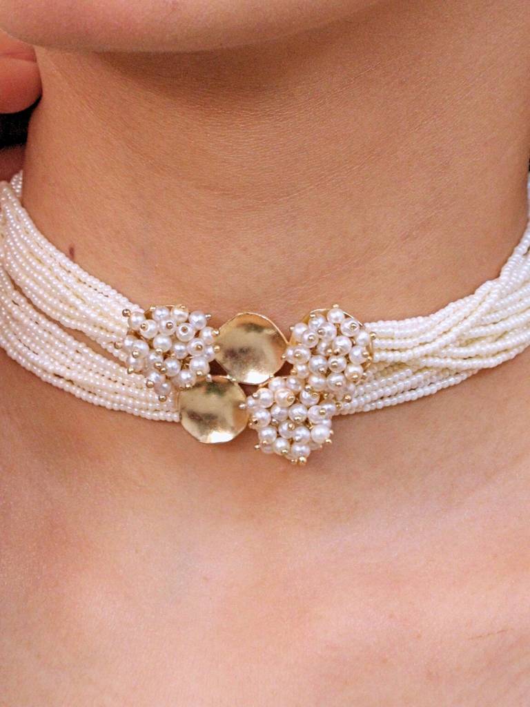 Itihaas Pearl Choker For Women Brass 18K Gold Plated Handmade : BJV019