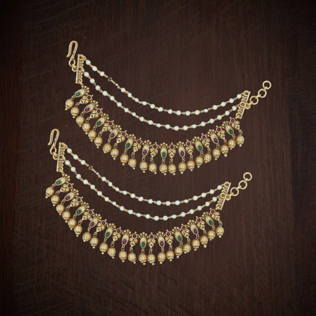 Royal Aura Temple Jewellery Ear Chain With Traditional Detailing : N-756
