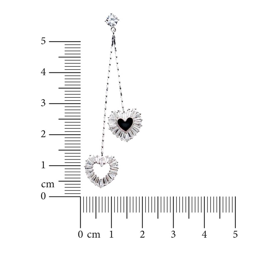 Love Birds: 925 Sterling Silver & Black Heart Dangle Earrings For Women : 75EA