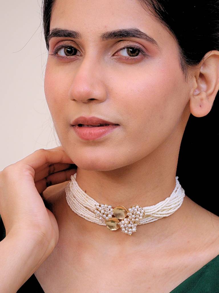 Itihaas Pearl Choker For Women Brass 18K Gold Plated Handmade : BJV019