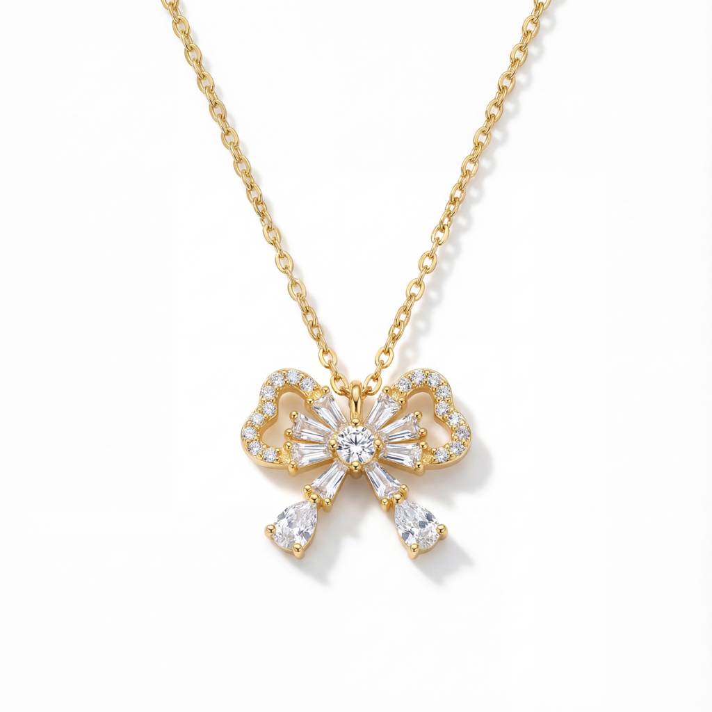 Korean Crystal Bow Necklace : YUFSNL202