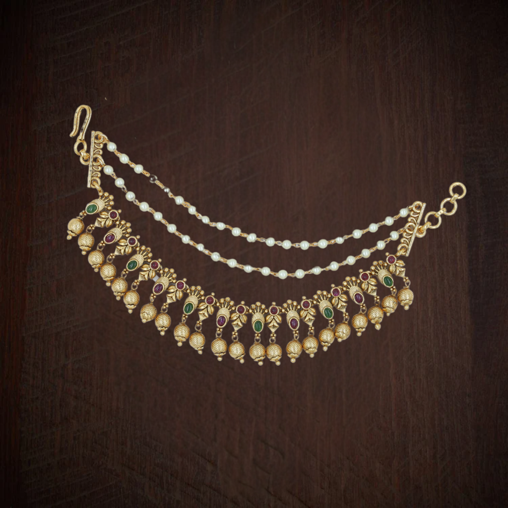 Royal Aura Temple Jewellery Ear Chain With Traditional Detailing : N-756