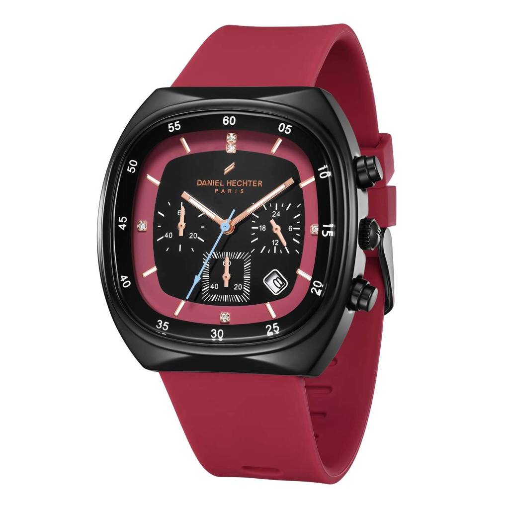 Daniel Hechter Paris Bercy Collection Modern Multi Functional Watch For Men With Square Dial And Silicon Band-Dhm : DHM1001-09