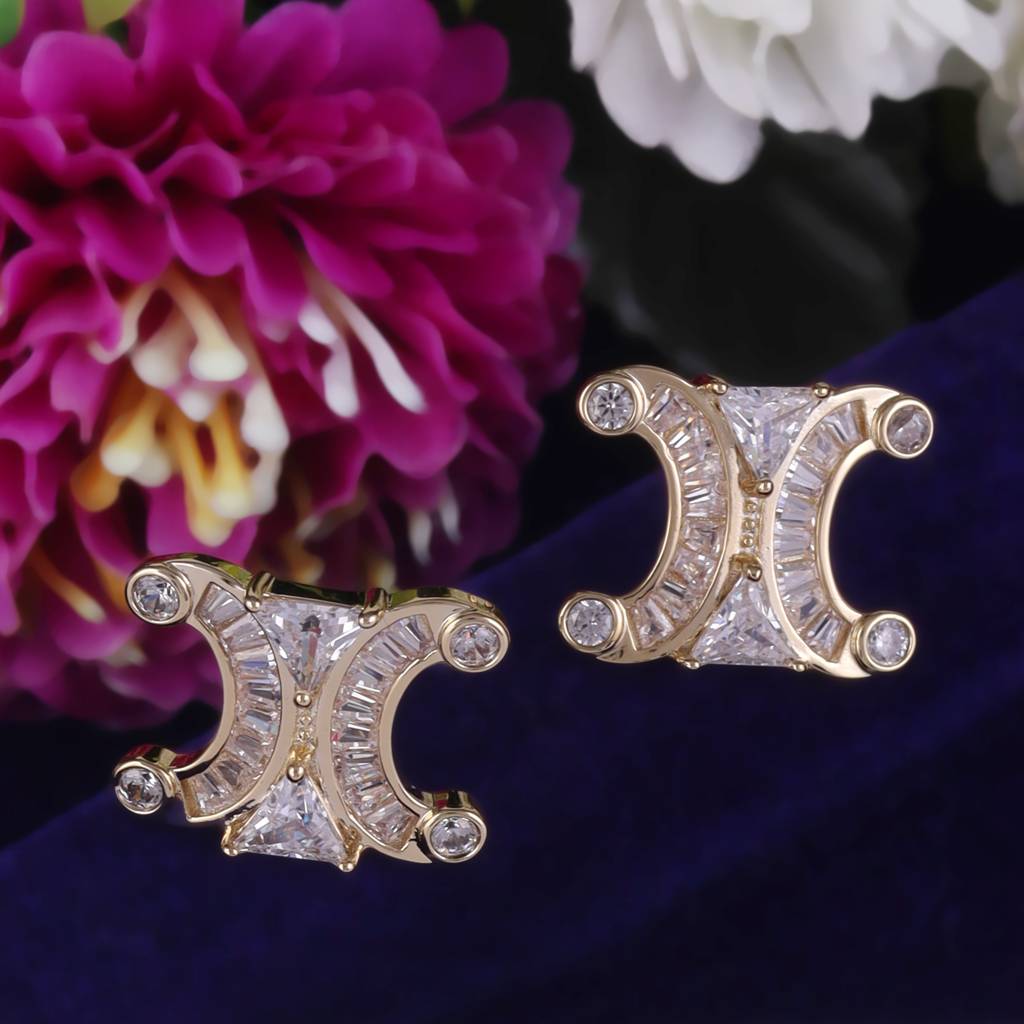 Excellent Center Studded Cz Silver And Gold Plated Combo Set Of 2 Stud Earring For Women : 78SE06_90SE63