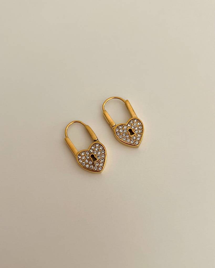 18K Gold Plated Love Lock Heart Earrings : E84