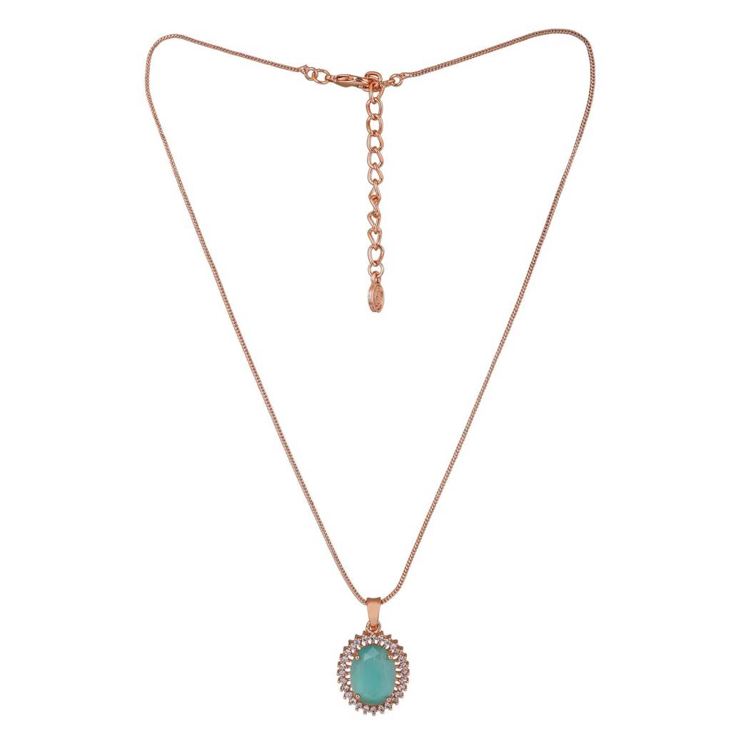 Estele Rose Gold Plated Cz Beautiful Round Designer Pendant Set With Mint Green For Women