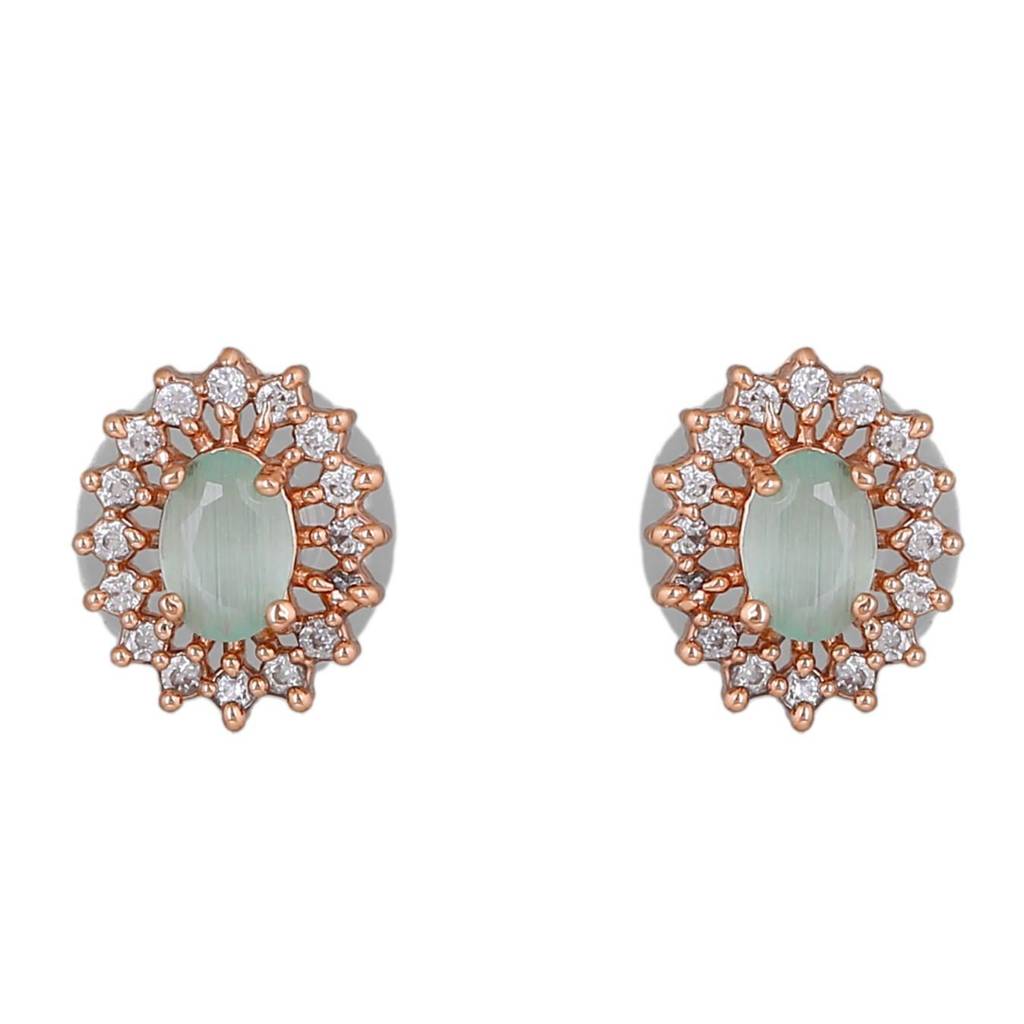 Estele Rose Gold Plated Cz Beautiful Round Designer Pendant Set With Mint Green For Women