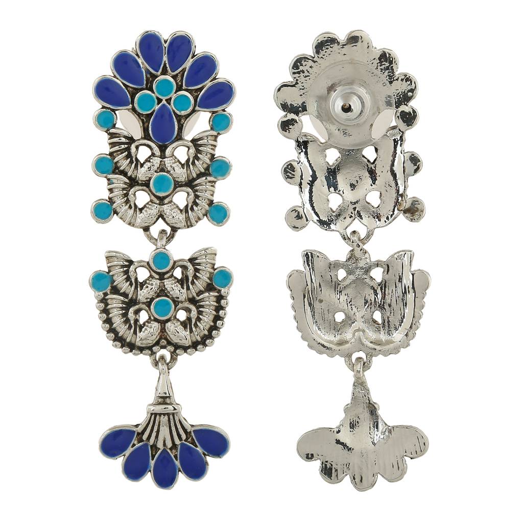 Estele Rhodium Plated Oxidised Multi-Color Meenakari Drop Earrings For Women : 751708-IR-AER