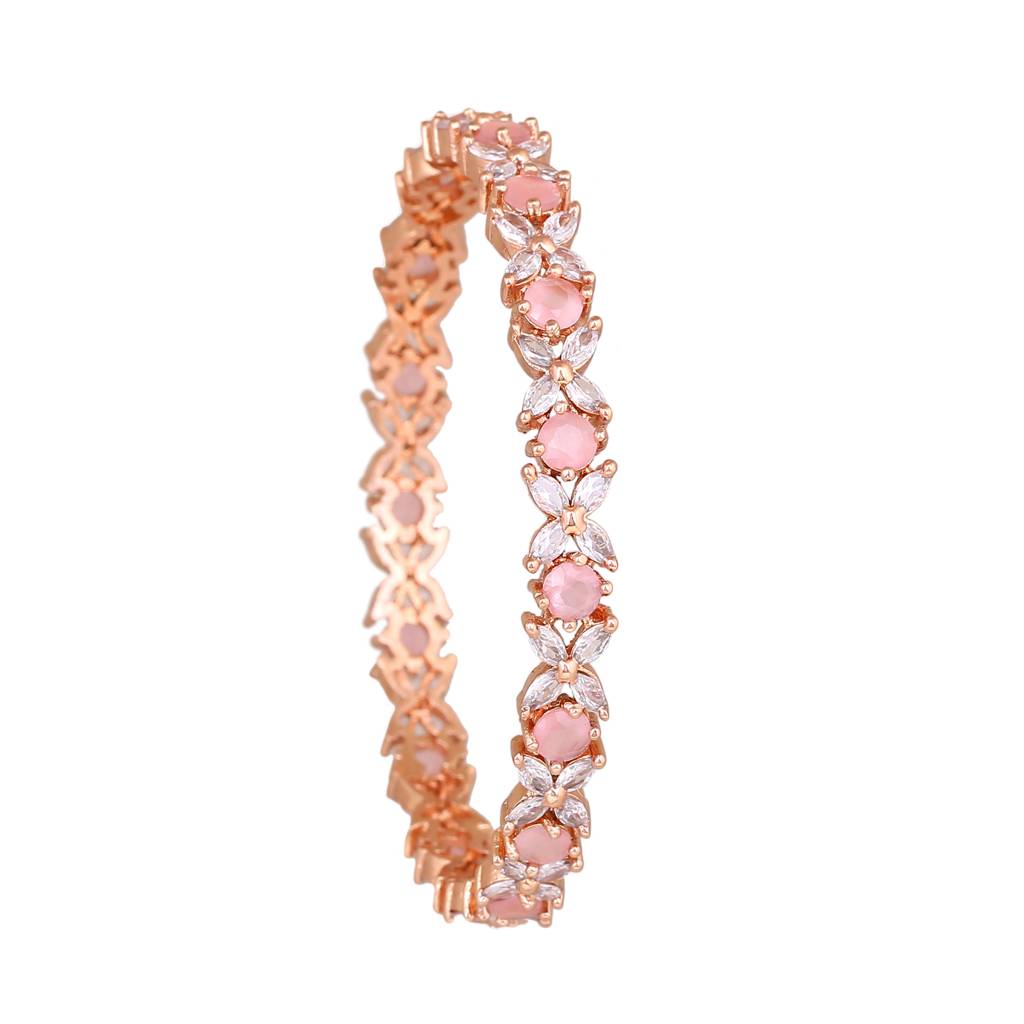 Estele Rosegold Plated Mint Pink American Diamond Charming Floral Bangles | Available In 2:4, 2:6, &  : AD-024-RGMP26BANGLE-24