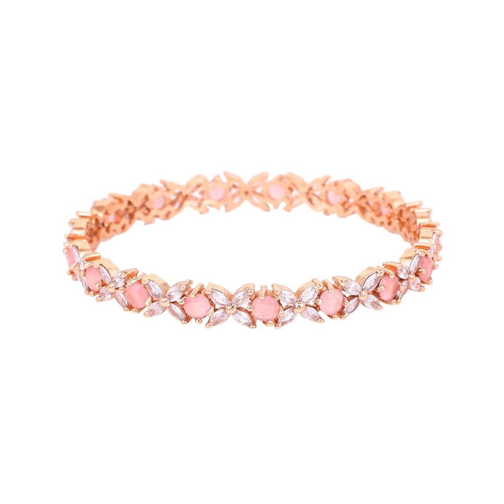 Estele Rosegold Plated Mint Pink American Diamond Charming Floral Bangles | Available In 2:4, 2:6, &  : AD-024-RGMP26BANGLE-24