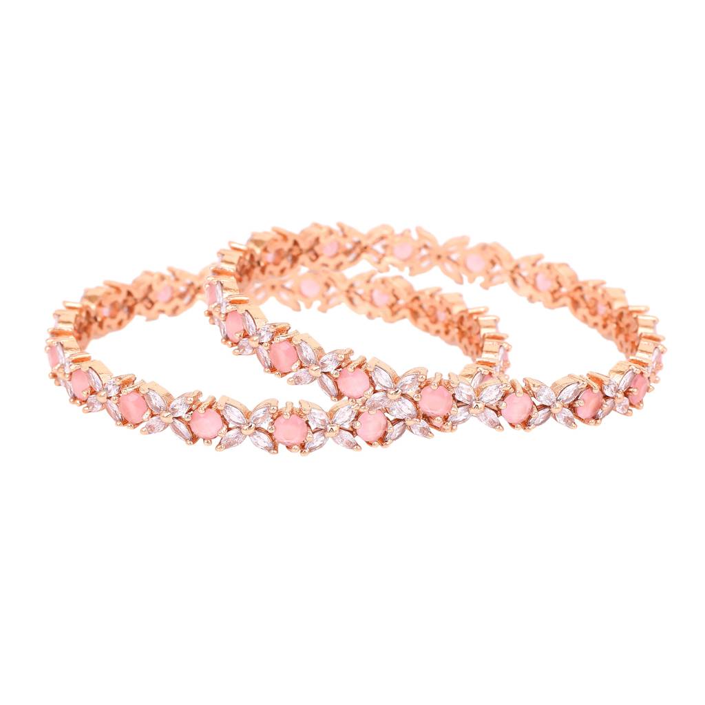 Estele Rosegold Plated Mint Pink American Diamond Charming Floral Bangles | Available In 2:4, 2:6, &  : AD-024-RGMP26BANGLE-24
