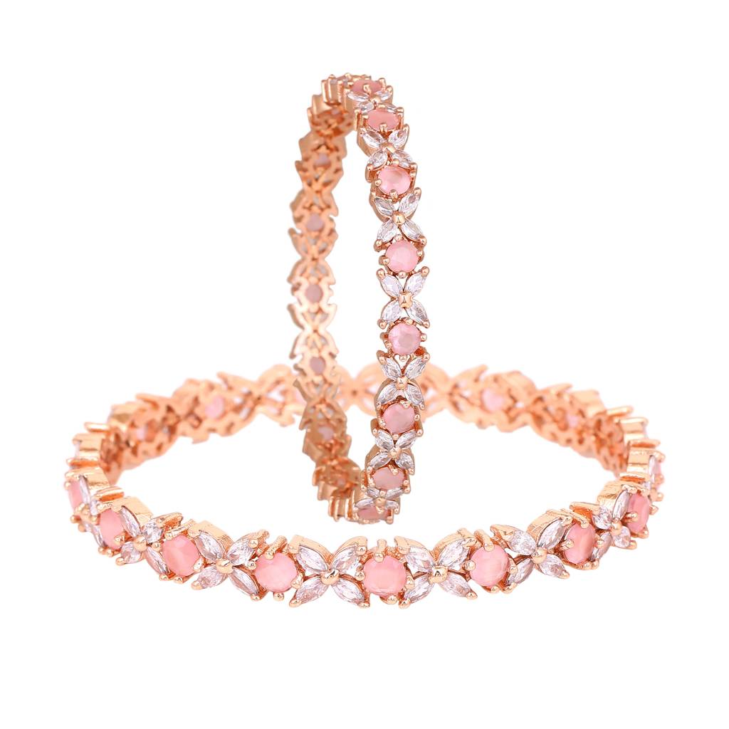Estele Rosegold Plated Mint Pink American Diamond Charming Floral Bangles | Available In 2:4, 2:6, &  : AD-024-RGMP26BANGLE-24