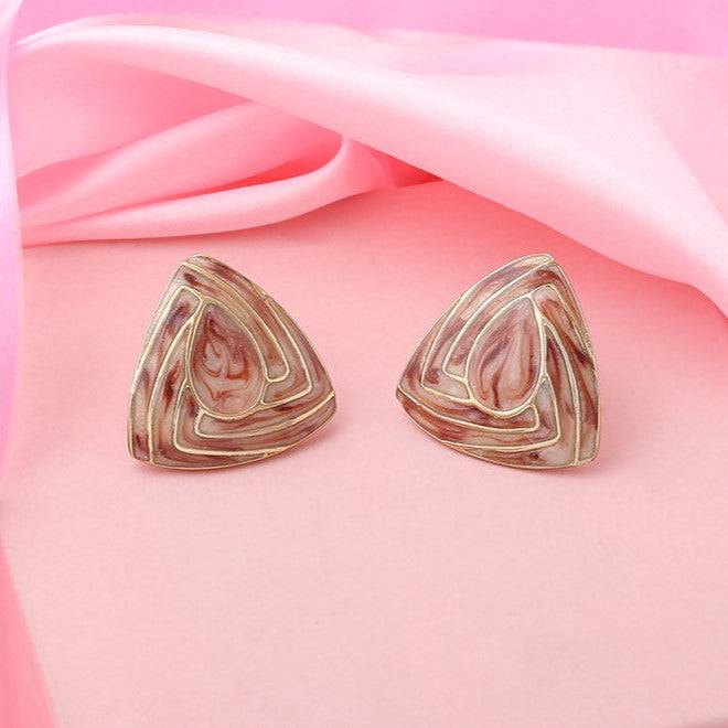 Estele Gold Plated Triangle Shaped Stud Earrings With Beige Enamel For Girls/Women : 671710ER