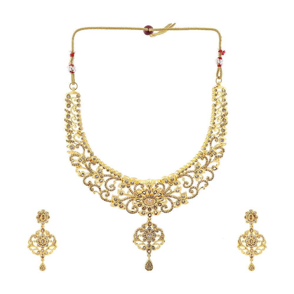 Estele Gold Plated Cz Arcadia Designer Bridal Necklace Set Combo For Women : AD-580-IGNKERTK