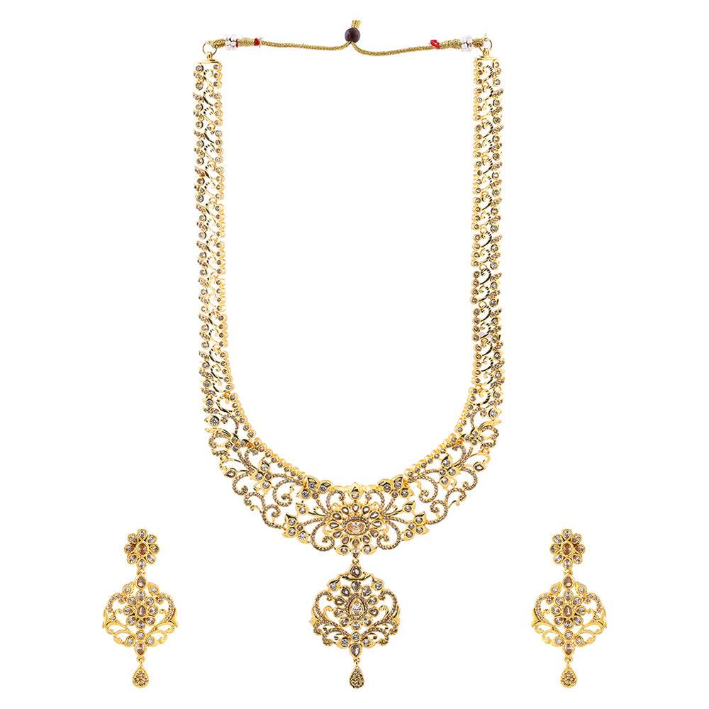 Estele Gold Plated Cz Arcadia Designer Bridal Necklace Set Combo For Women : AD-580-IGNKERTK