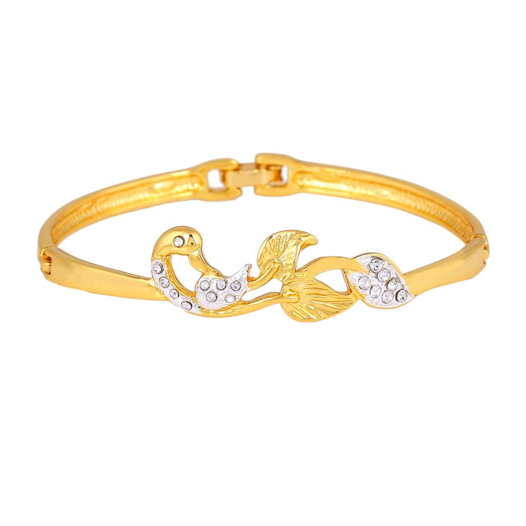 Estele Gold & Rhodium Plated Peacock Designer Kada Bracelet With White Crystals For Girls & Women : 101915BR
