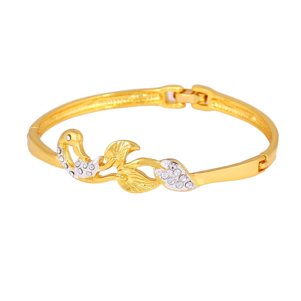 Estele Gold & Rhodium Plated Peacock Designer Kada Bracelet With White Crystals For Girls & Women : 101915BR