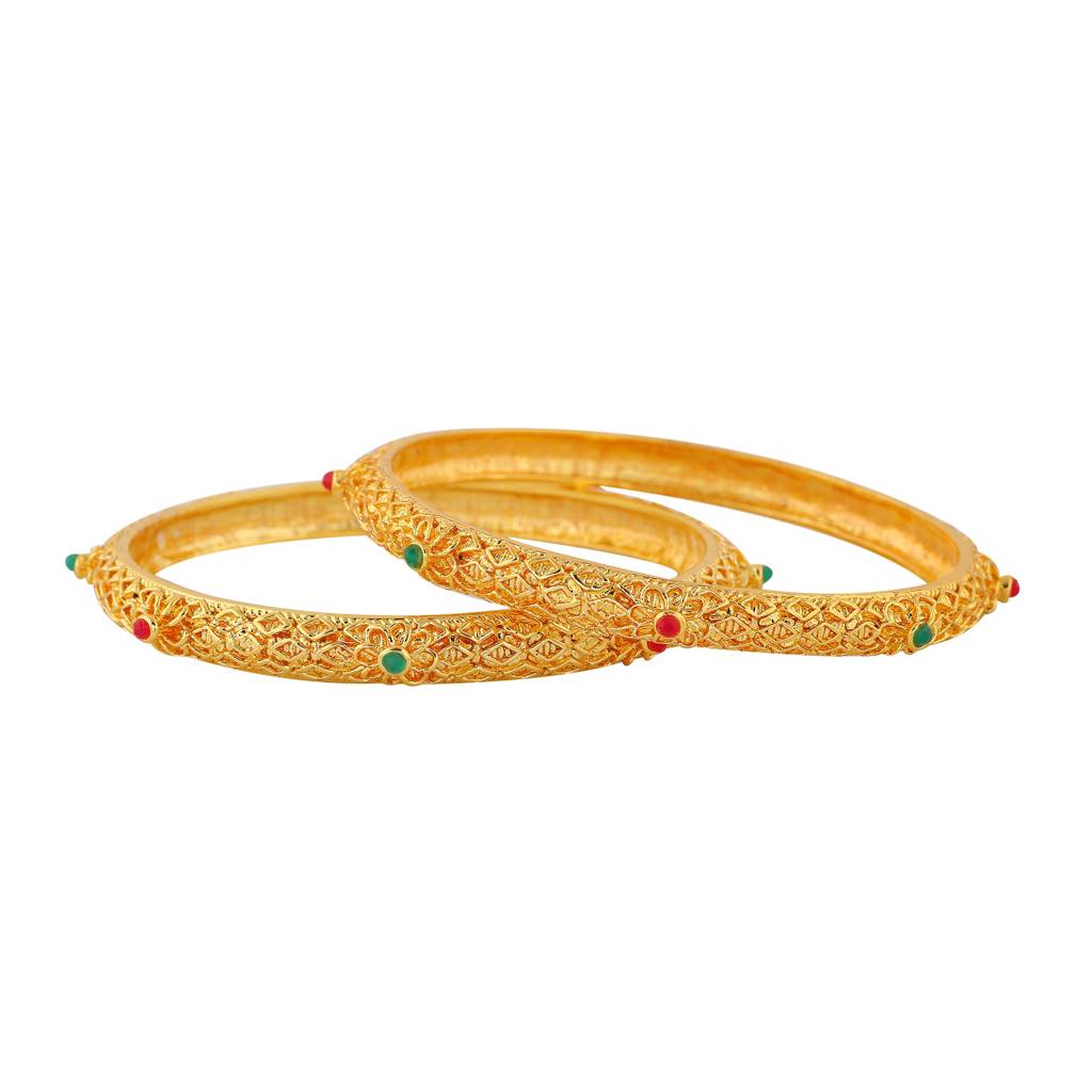 Estele Gold Plated Traditional 2:6 Size Bangles With Multi-Color Crystals For Women| A Timeless Addition To Your J : 081BANGLE