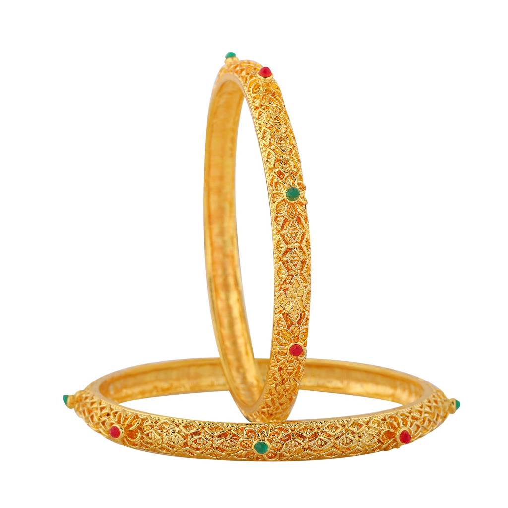 Estele Gold Plated Traditional 2:6 Size Bangles With Multi-Color Crystals For Women| A Timeless Addition To Your J : 081BANGLE