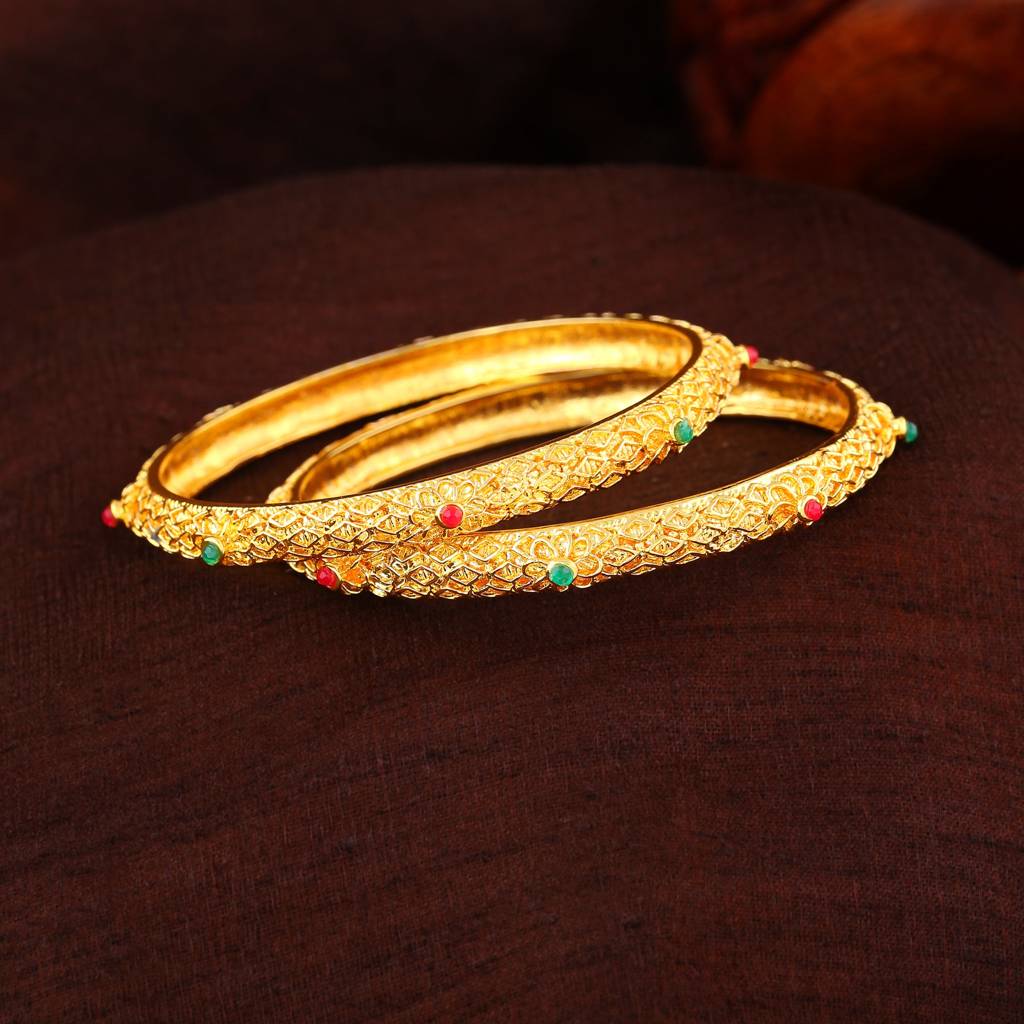Estele Gold Plated Traditional 2:6 Size Bangles With Multi-Color Crystals For Women| A Timeless Addition To Your J : 081BANGLE