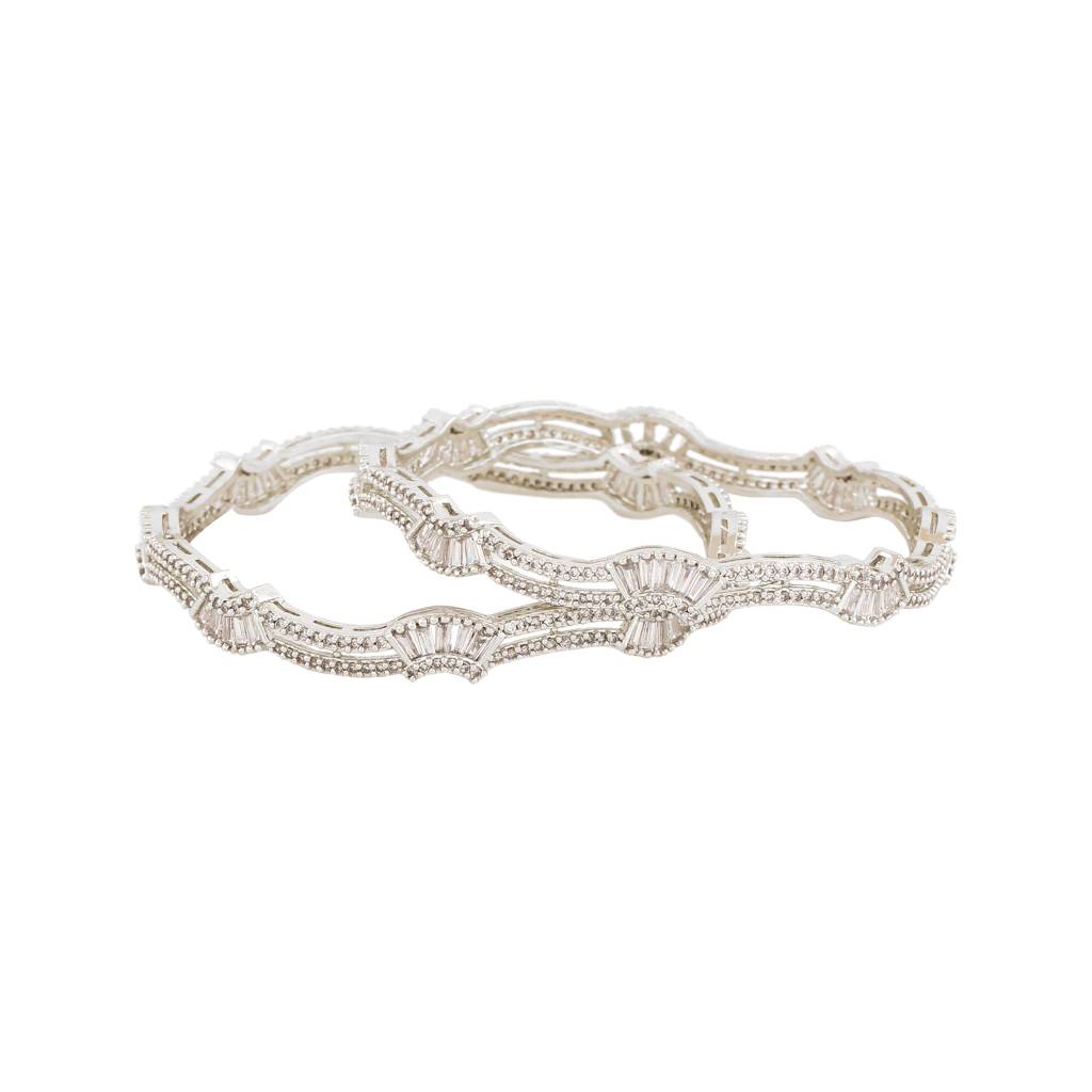 Estele Rhodium Plated Stunning White American Diamond Bangles |Available Sizes In 2:6 & 2:8| Classic  : AD-019-IRWE26BANGLE-26