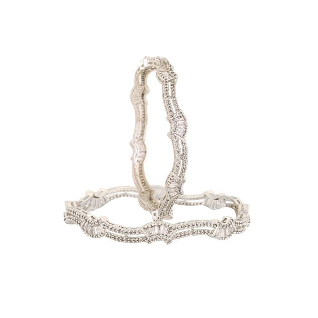 Estele Rhodium Plated Stunning White American Diamond Bangles |Available Sizes In 2:6 & 2:8| Classic  : AD-019-IRWE26BANGLE-26