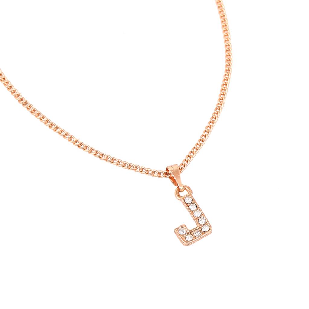 Estele Rosegold Plated Small & Trendy 'J' Letter Pendant With Crystals For Girl'S & Women : 1017-RG-JPENDANT