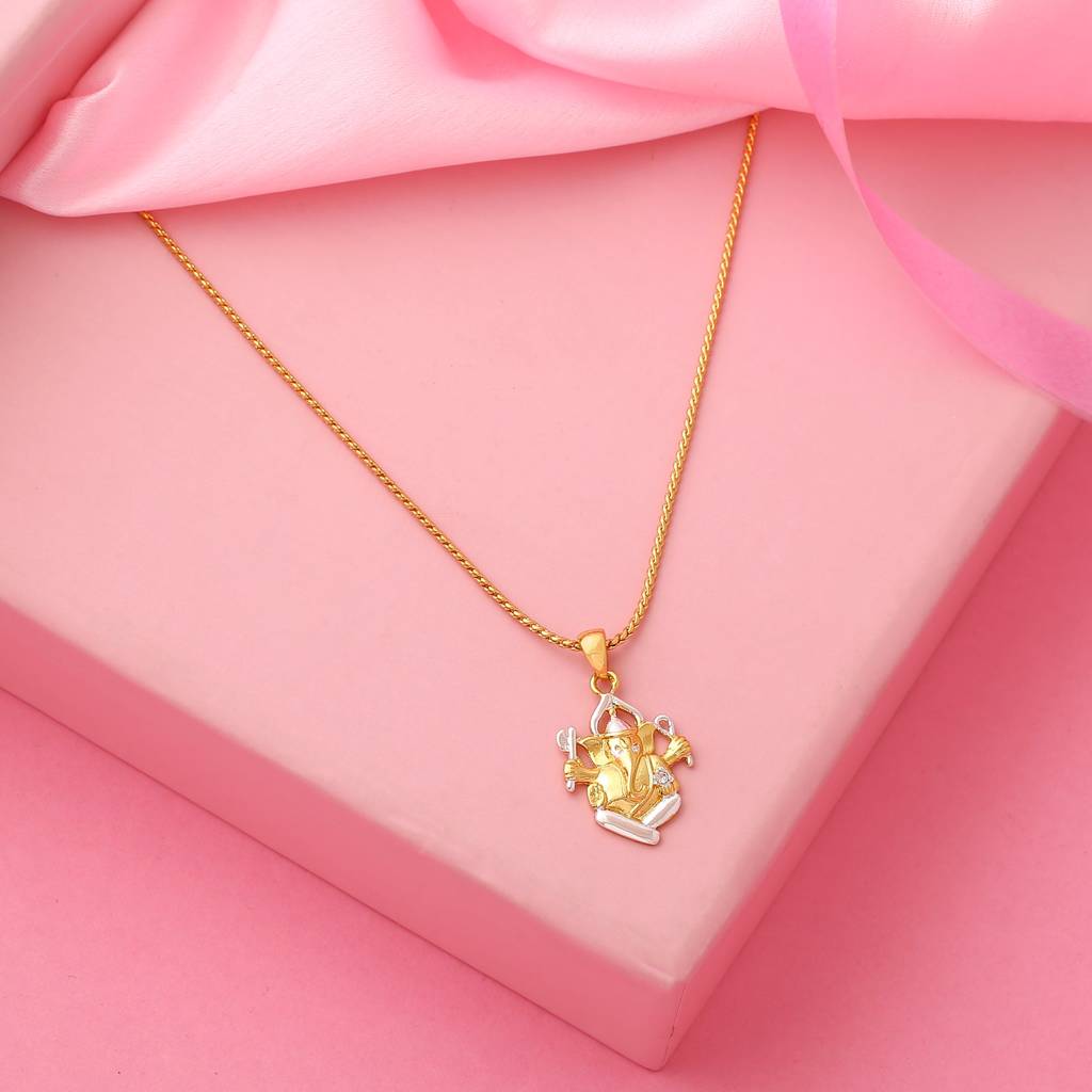 Estele Gold & Rhodium Plated Lord Ganesha Pendant With Chain For Girls & Women : 859PENDANT