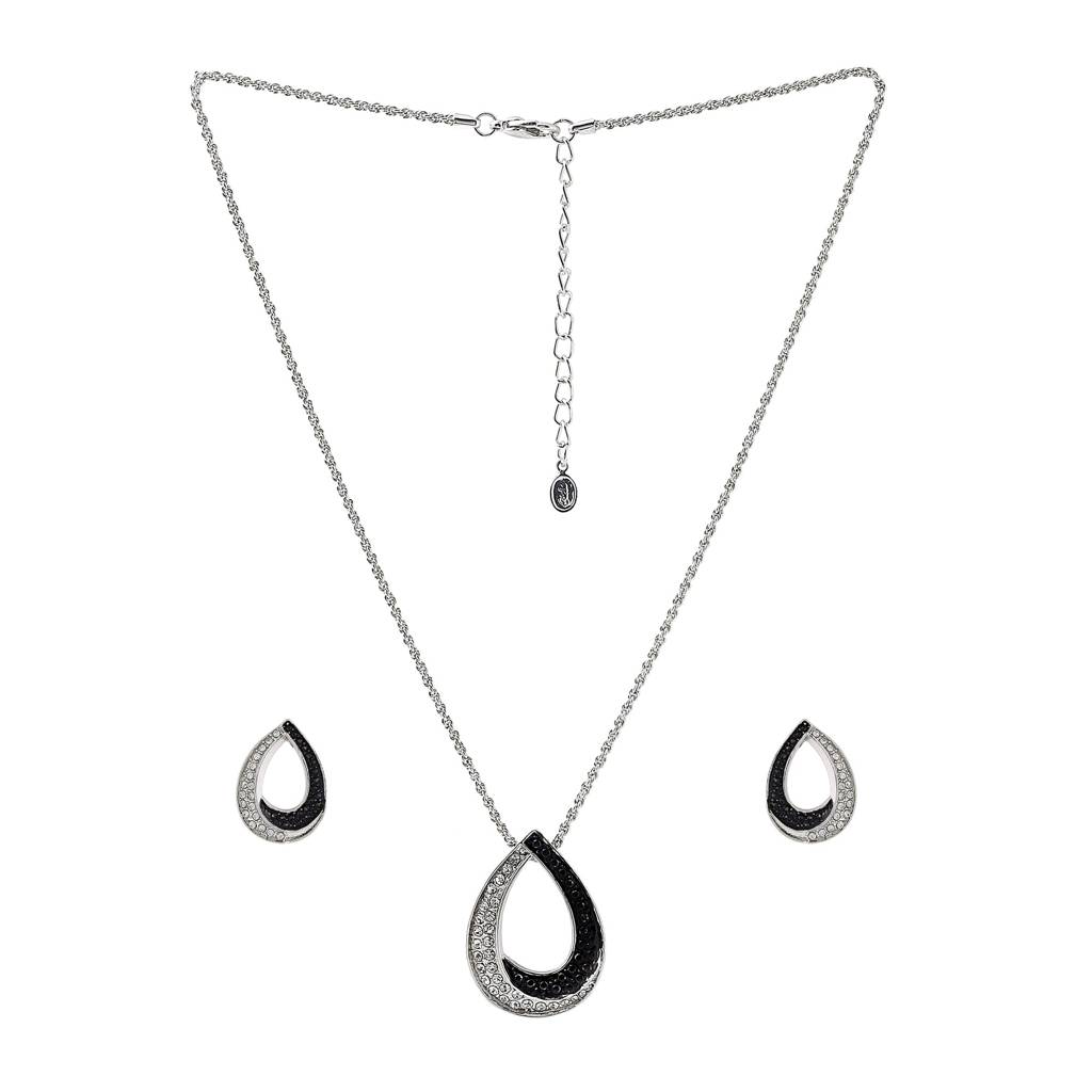 Estele Rhodium Plated Dew Drop Dawn And Dusk Pendant Set With Crystals For Women : 8432NKER